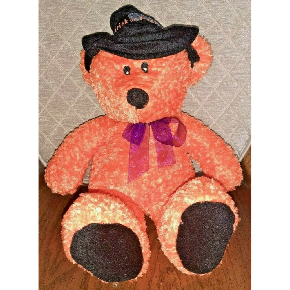 Orange Teddy Bear 16" Fluffy Super Soft Trick or Treat Halloween Hat